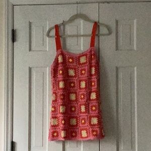 Crochet Pink and Cream Tank Top